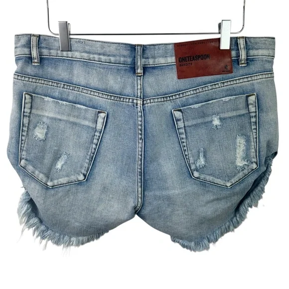 One Teaspoon Bandits Distressed Denim Shorts Sz 31 Slouchy Cutoff Jean Shorts - Picture 5 of 11